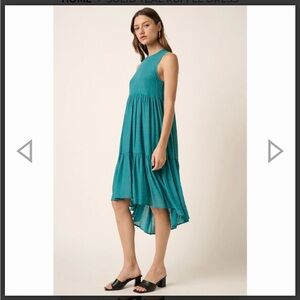 Mittoshop Teal Tiered Midi Dress Sleeveless Boho Summer Dress Size S